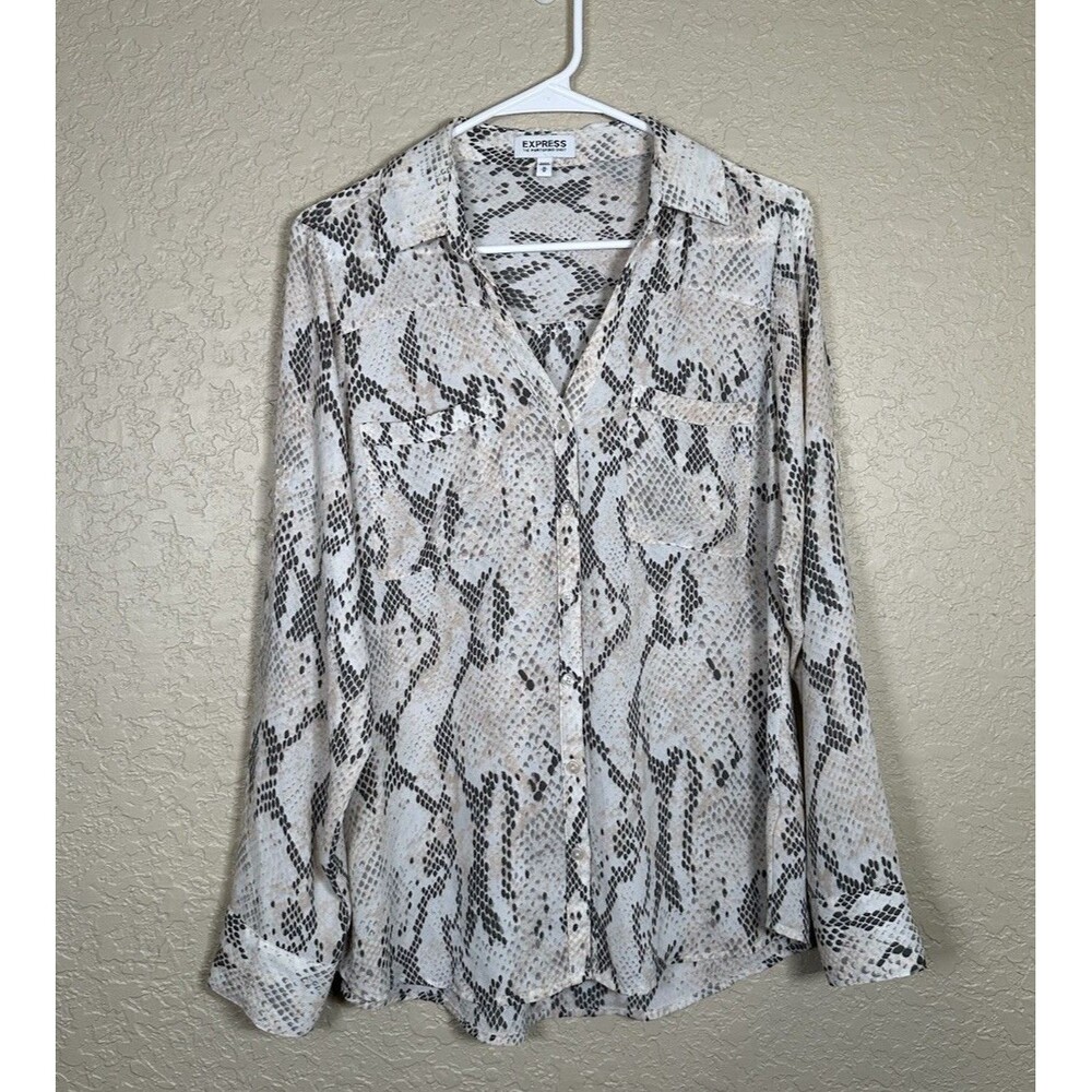 Express The Portofino Shirt Blouse M Medium Snake Python Print Long Sleeve Top